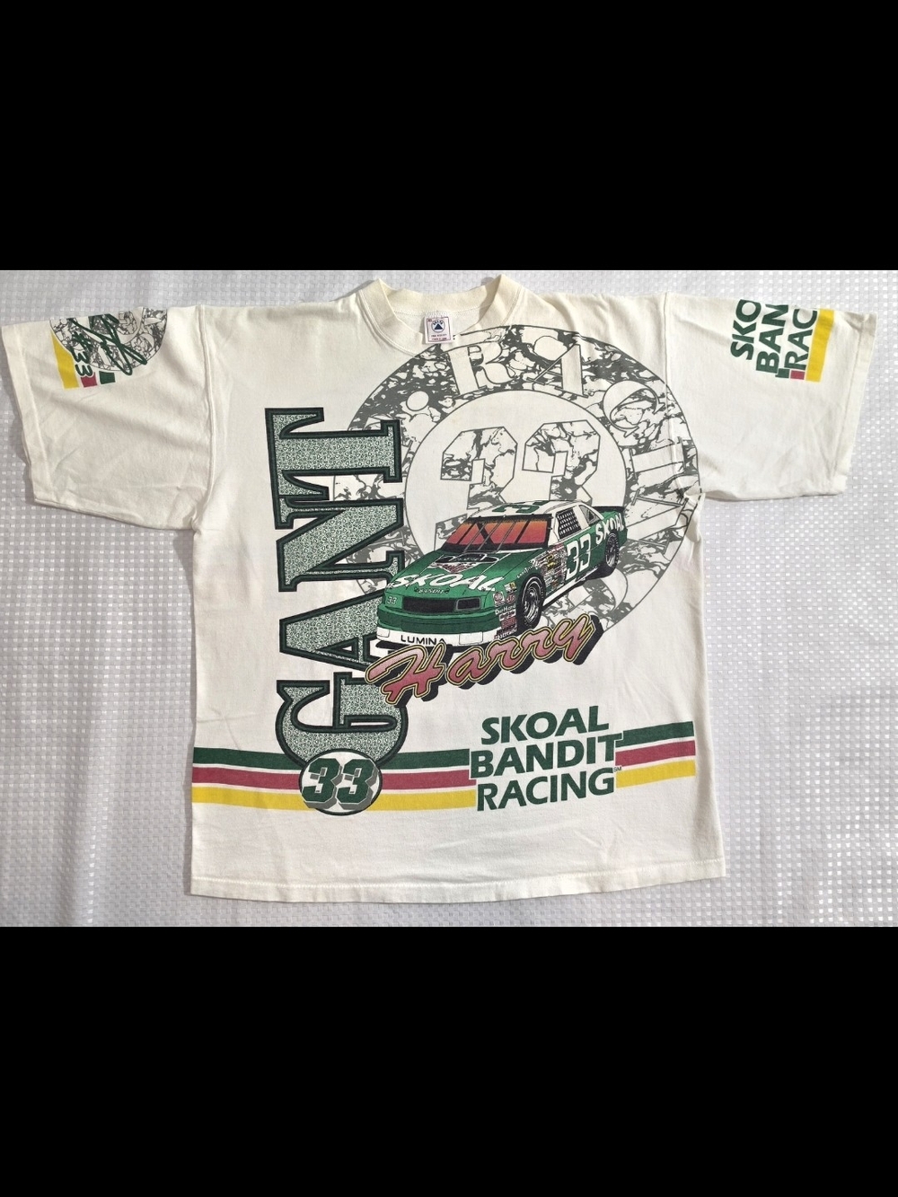 Vtg 90s NASCAR Harry Gant #33 Signed All Over Print T-Shirt Delta XL Skoal